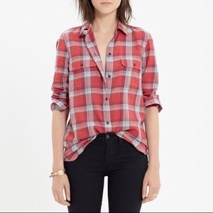 Madewell Ex-Boyfriend Cherry Red Plaid Button Down Shirt